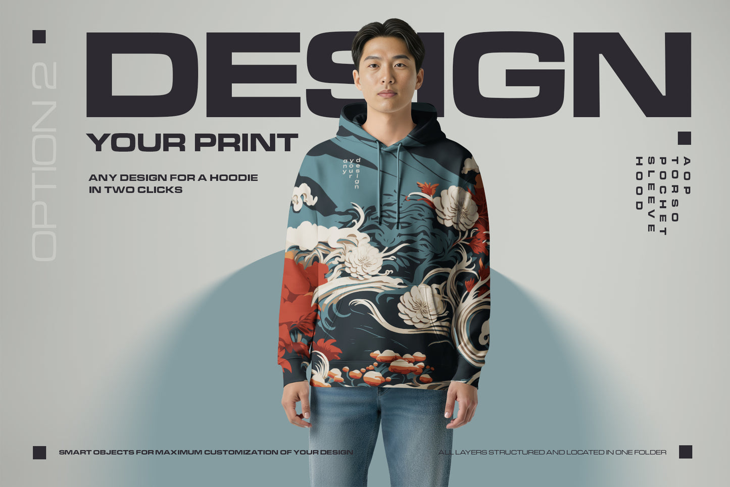 3 Oversized Hoodie Mockups on Asian Man. Vol.01. Generated AI