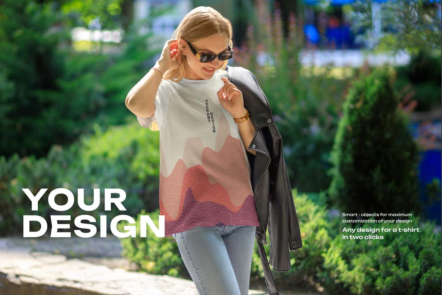 7 Mockups T-Shirt on a Girl Walking in the Outdoor. Vol.06