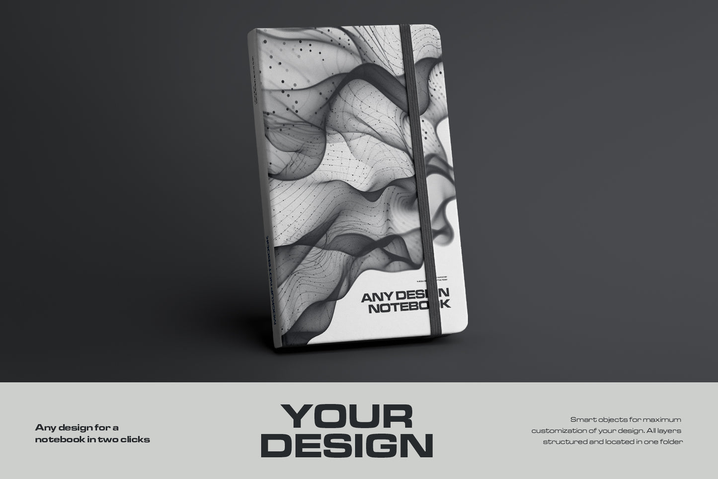 5 Mockups of Classic Notebook with Band and Hard Cover