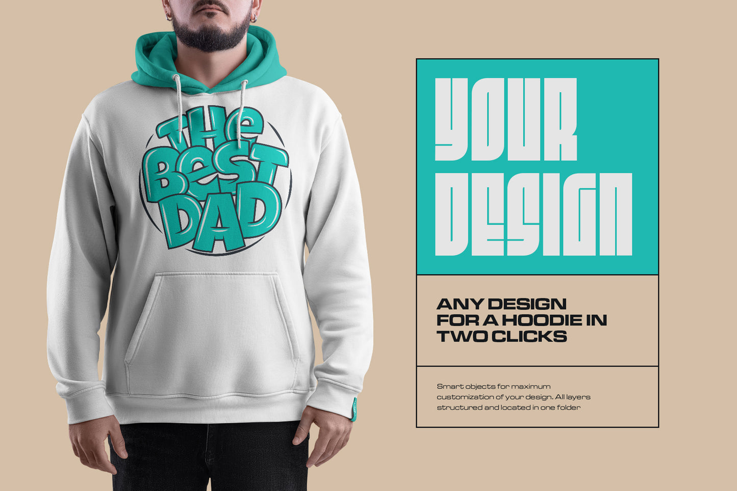 4 Mockups Oversize Hoodie. Front, Back and Side View