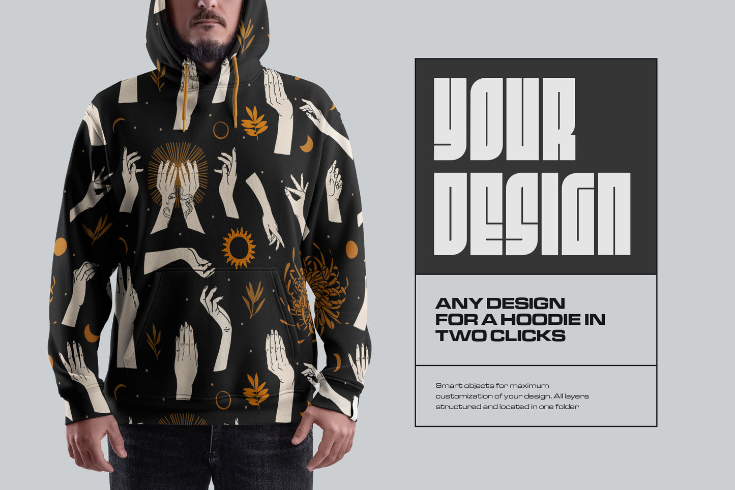 4 Mockups Oversize Hoodie vol.2. Front, Back and Side View