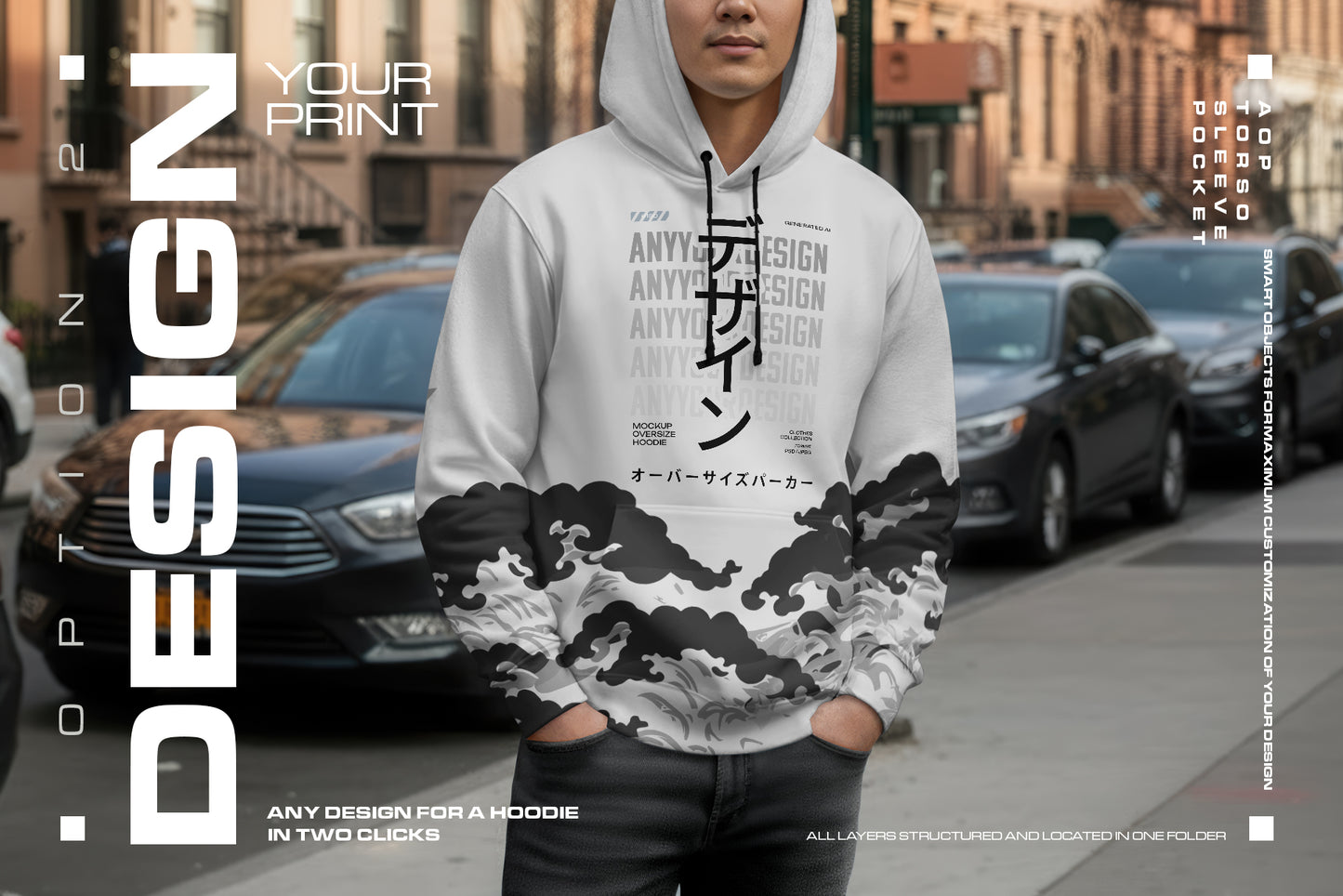 6 Urban Streetwear Hoodie Mockup on Asian Man. Generated AI