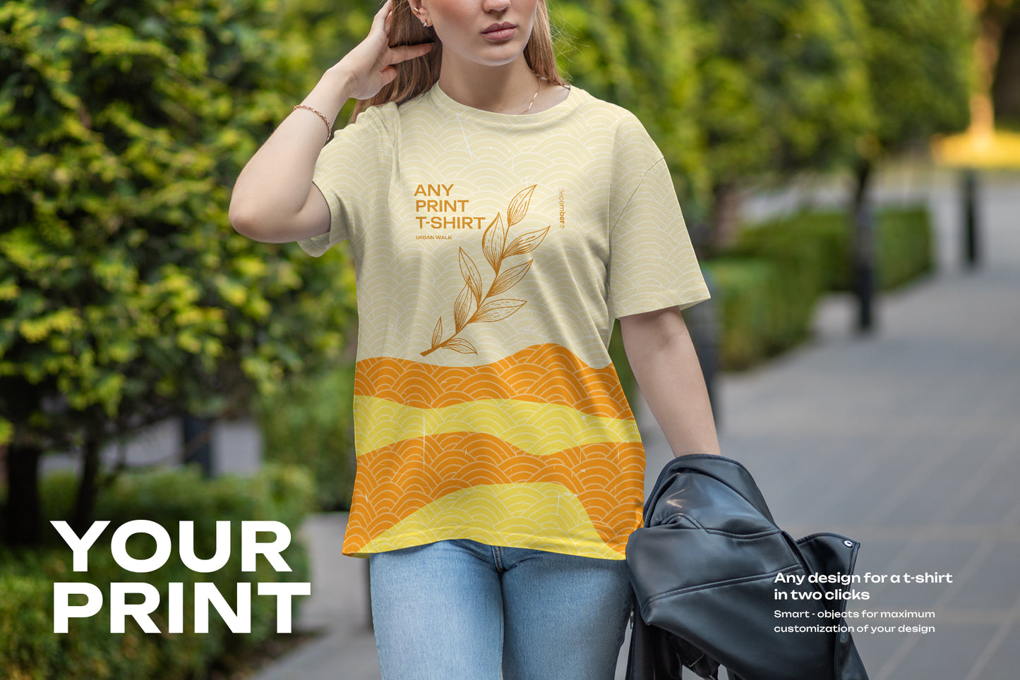 6 Mockups T-Shirt on a Girl on the Walk