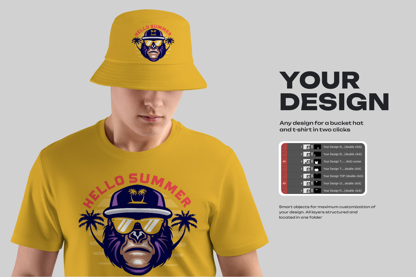 6 Mockups Bucket Hat and T-Shirt