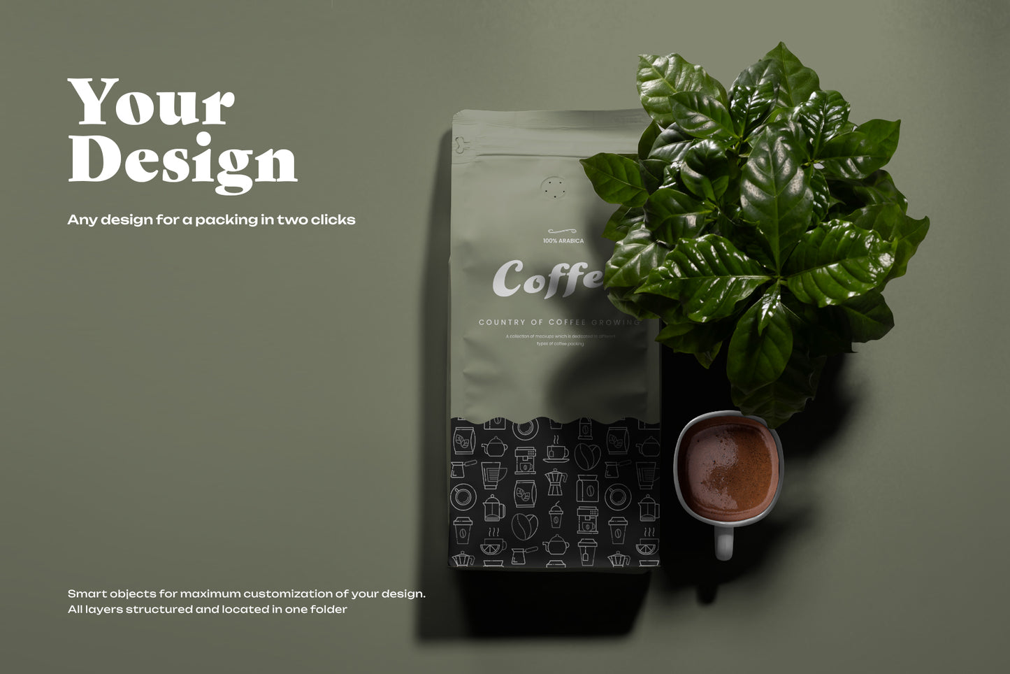 9 Coffee Packaging Mockups with Arabica Tree