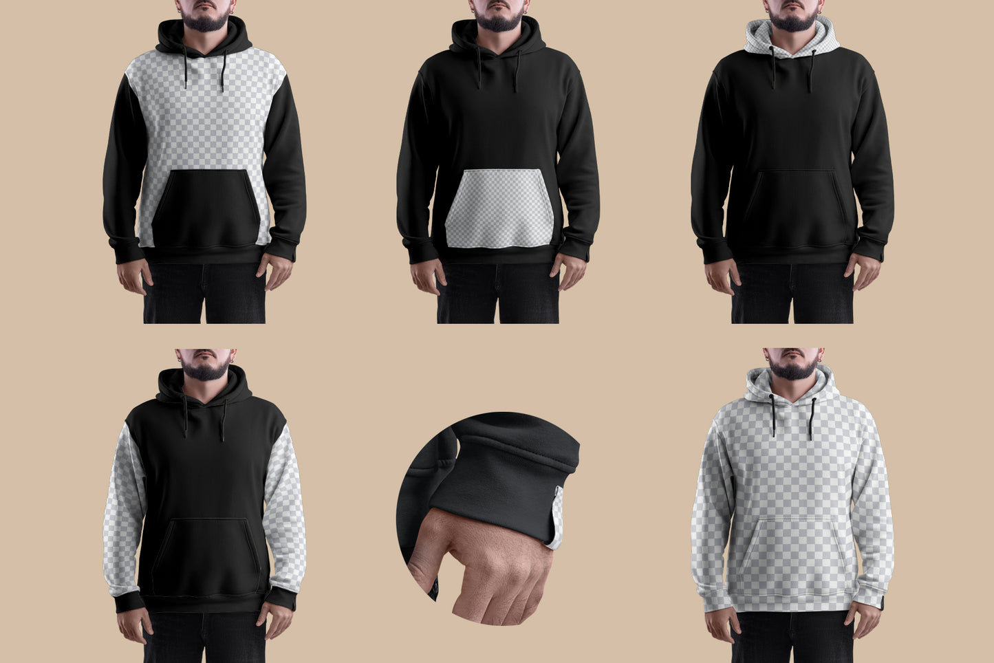 4 Mockups Oversize Hoodie. Front, Back and Side View