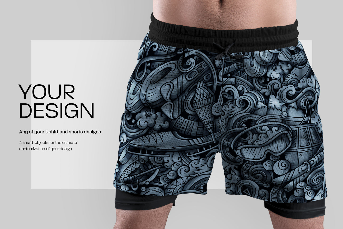 7 Men's Mockups Shorts with Compression Liner