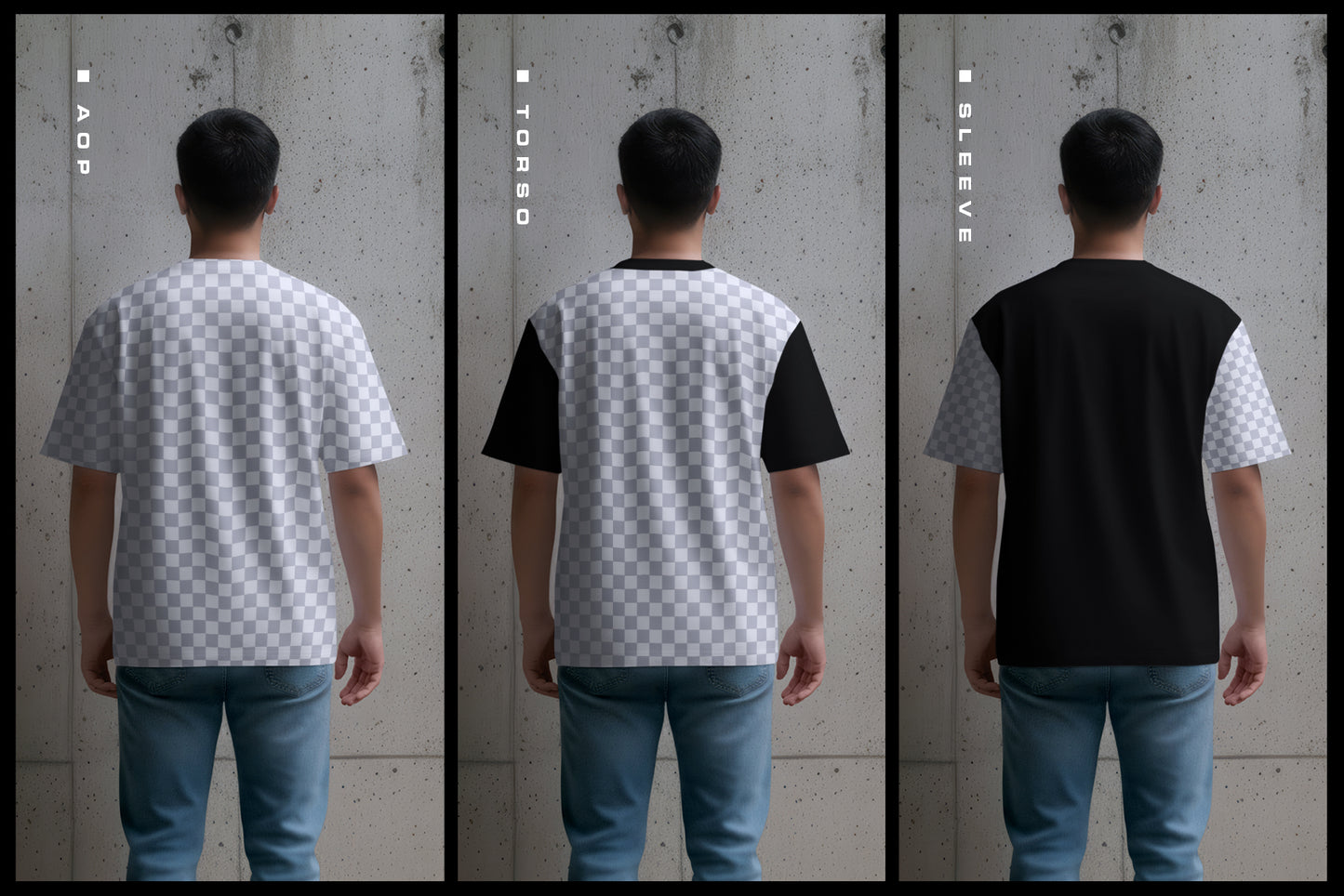 5 Oversized T-Shirt Mockups on Asian Man. Urban Series #1. Generated AI