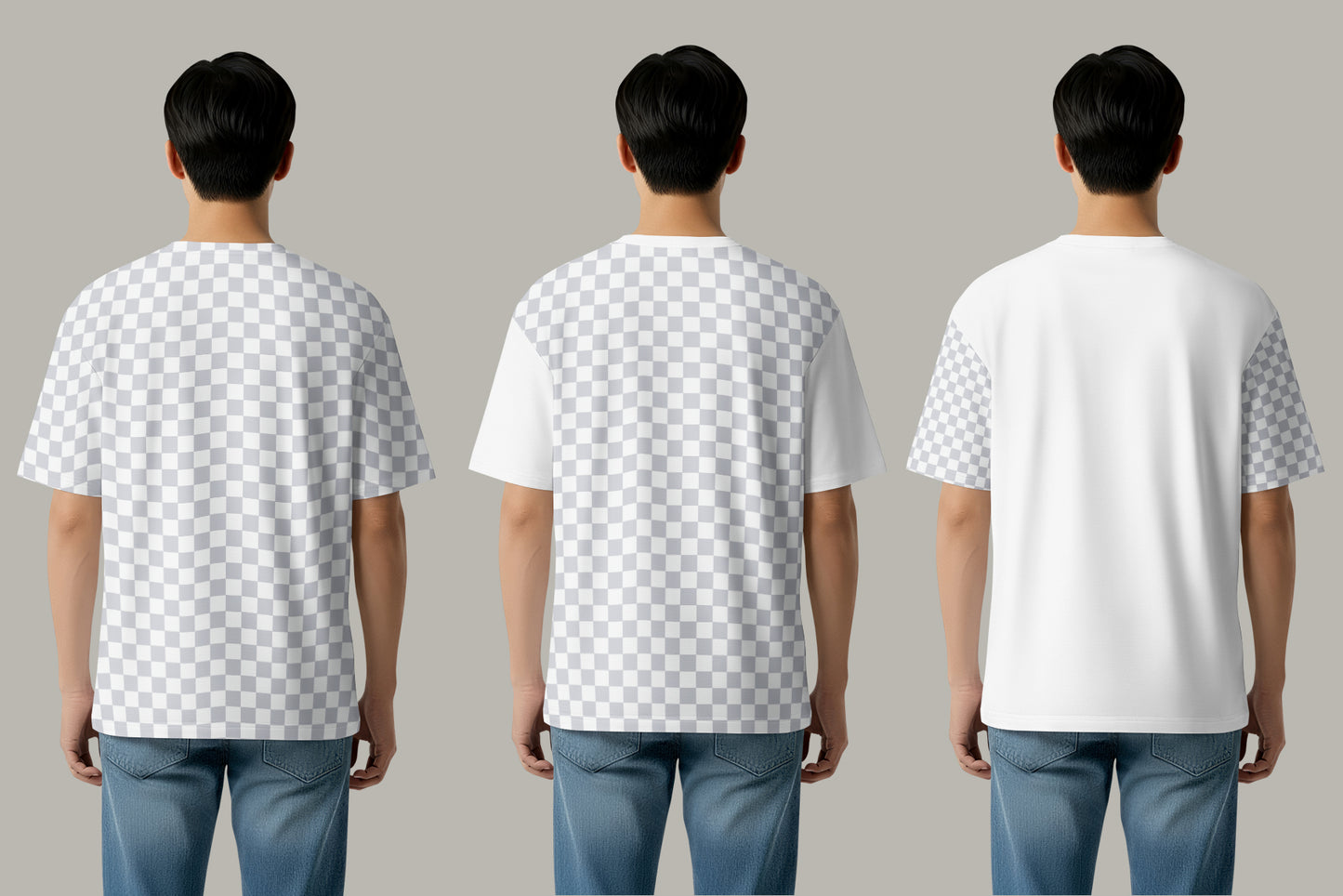 5 Oversized T-Shirt mockups on Asian Man. Vol.01. Generated AI