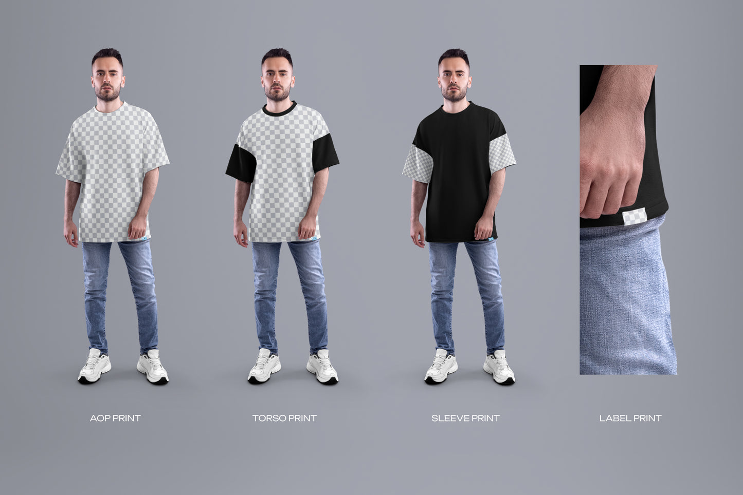 4 Oversized Men's T-Shirt Mockups. vol.02