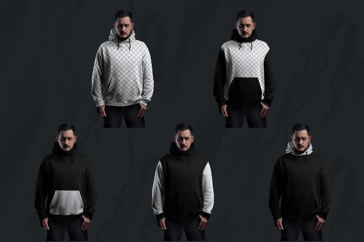 5 Mockups Oversize Hoodie. Dark Light vol. 02