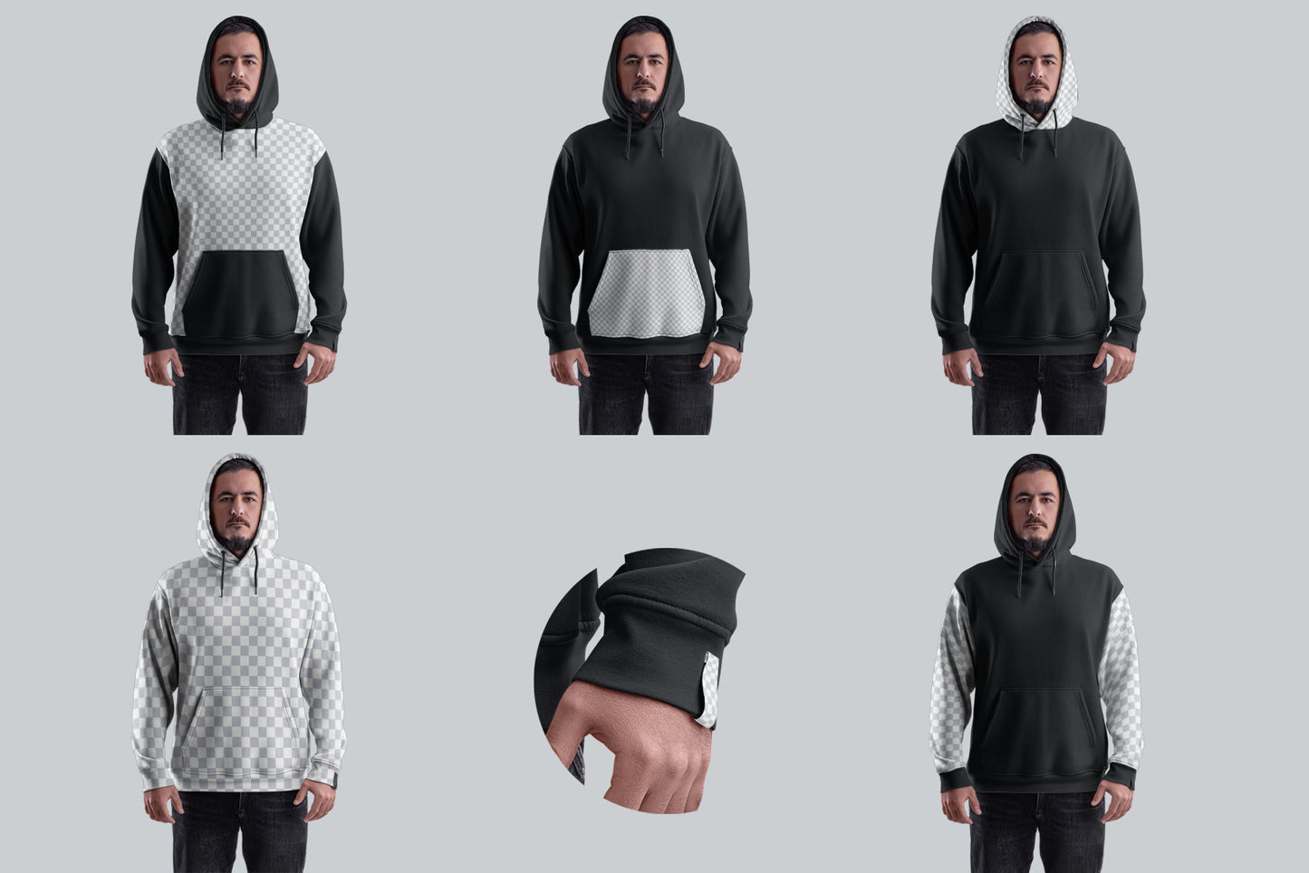4 Mockups Oversize Hoodie vol.2. Front, Back and Side View
