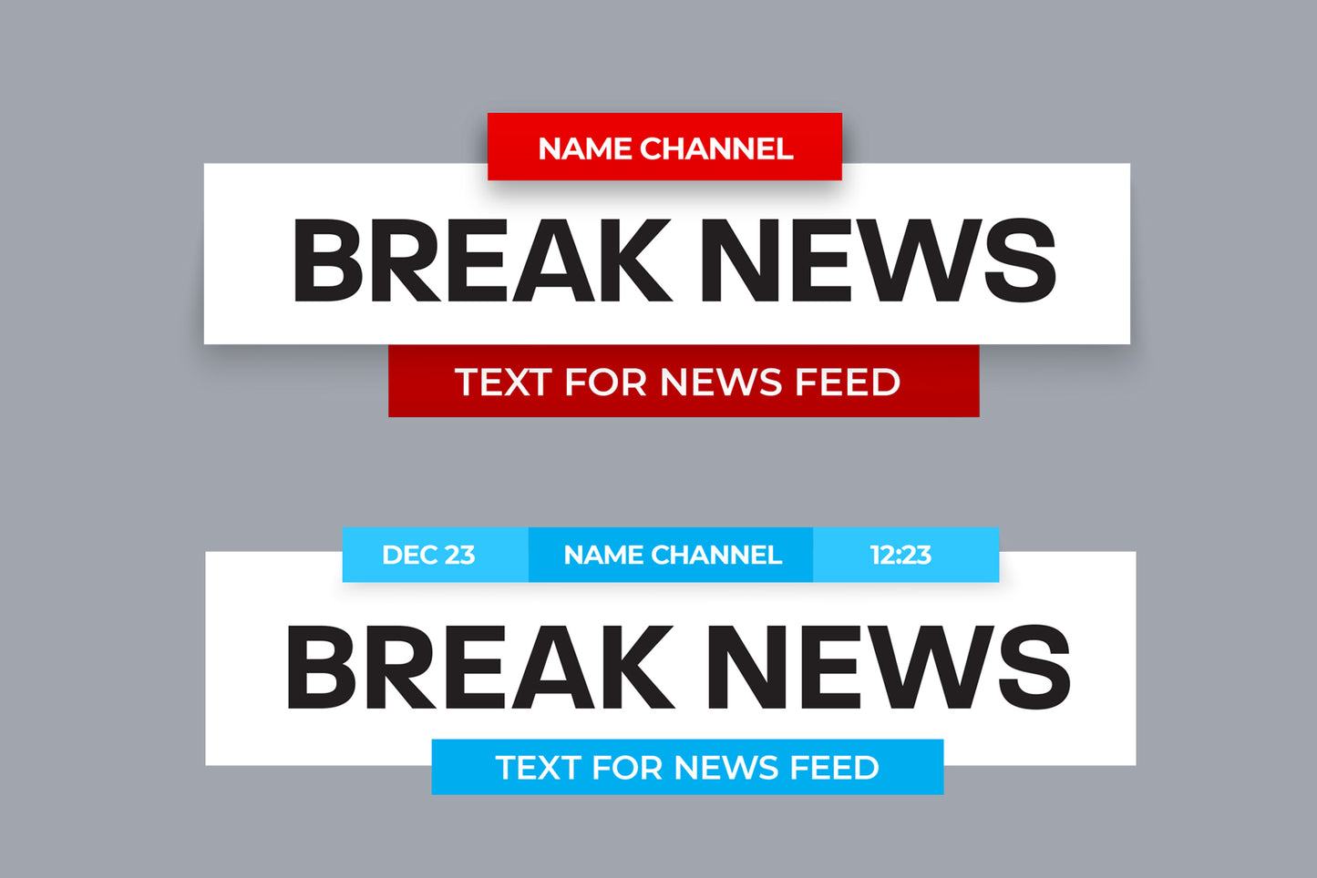 Set of lower thirds templates for TV channels, online broadcast
