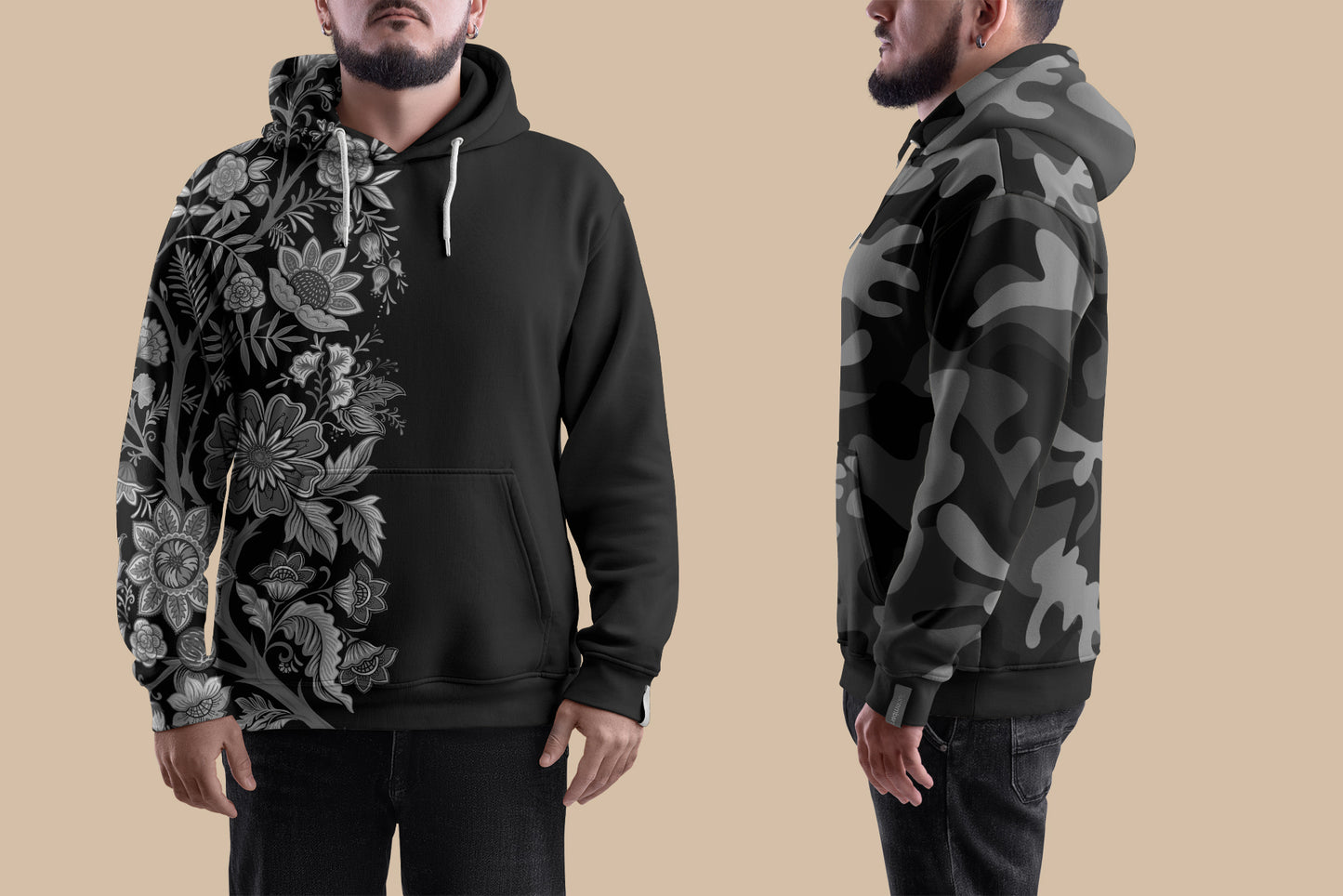 4 Mockups Oversize Hoodie. Front, Back and Side View