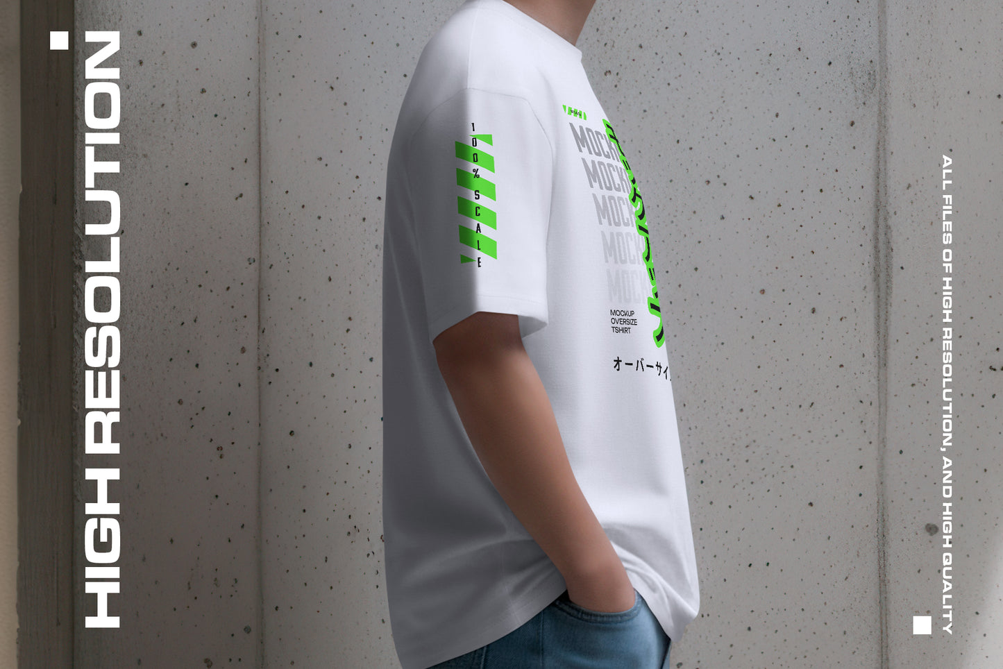 5 Oversized T-Shirt Mockups on Asian Man. Urban Series #1. Generated AI