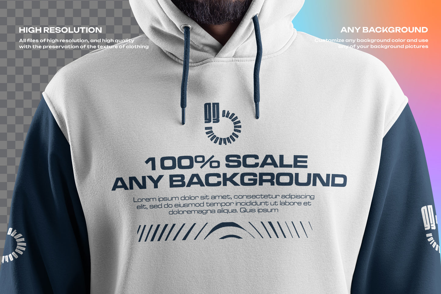4 Mockups Oversize Hoodie vol.2. Front, Back and Side View