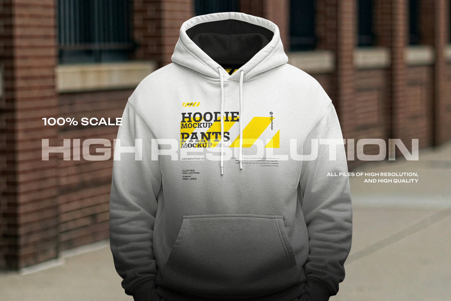 5 Walking Pose Hoodie Pants Apparel Mockup Set. Generated AI