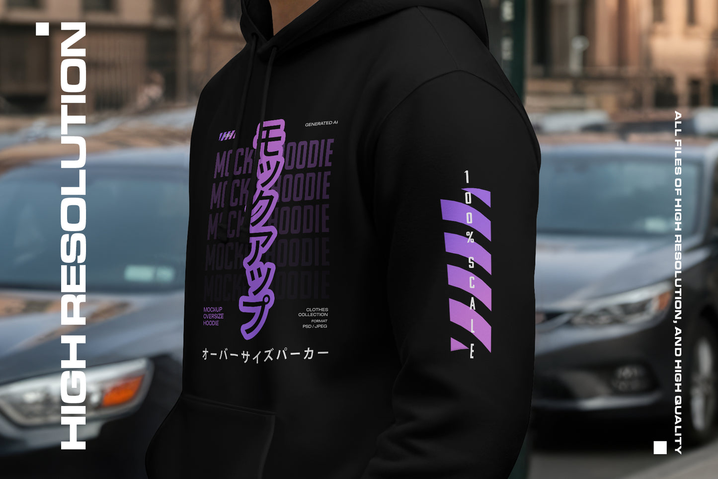 6 Urban Streetwear Hoodie Mockup on Asian Man. Generated AI