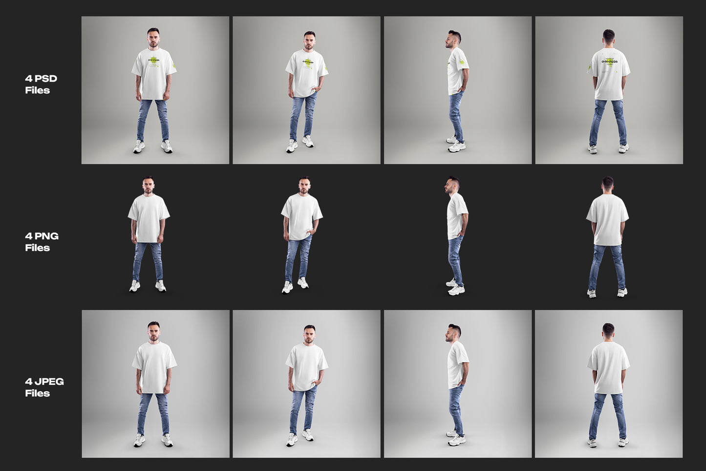 4 Full-Length Oversized Men's T-Shirt Mockups