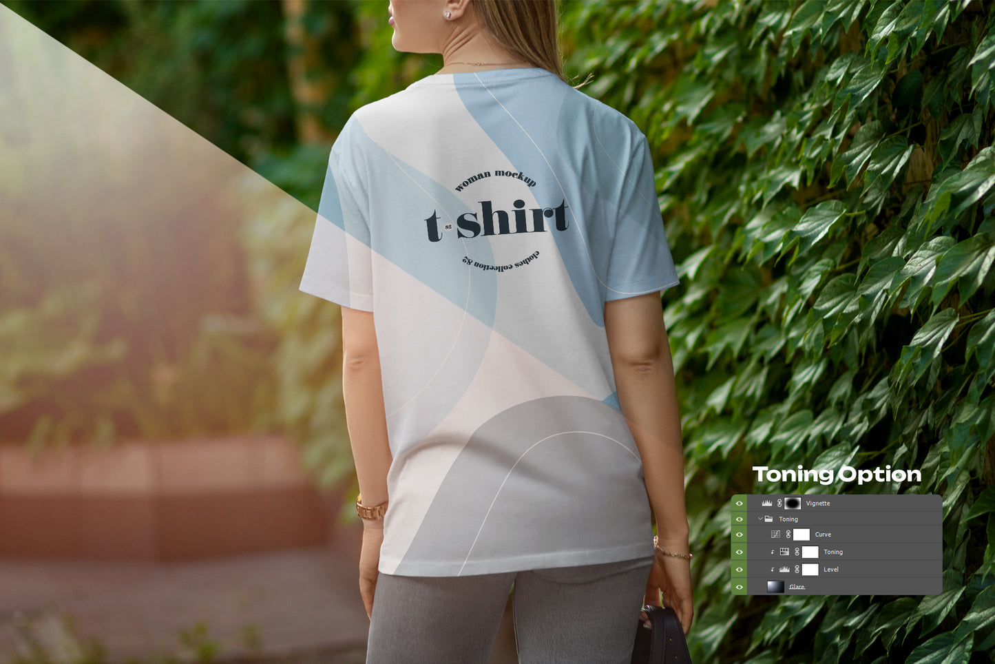 7 Mockups T-Shirt on a Girl Walking in the Green Street