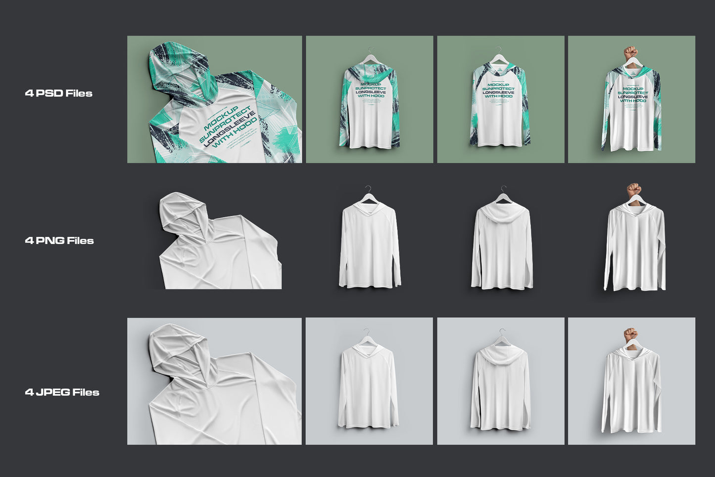 4 Mockups Long Sleeve T-Shirt SunProtect on Hangers