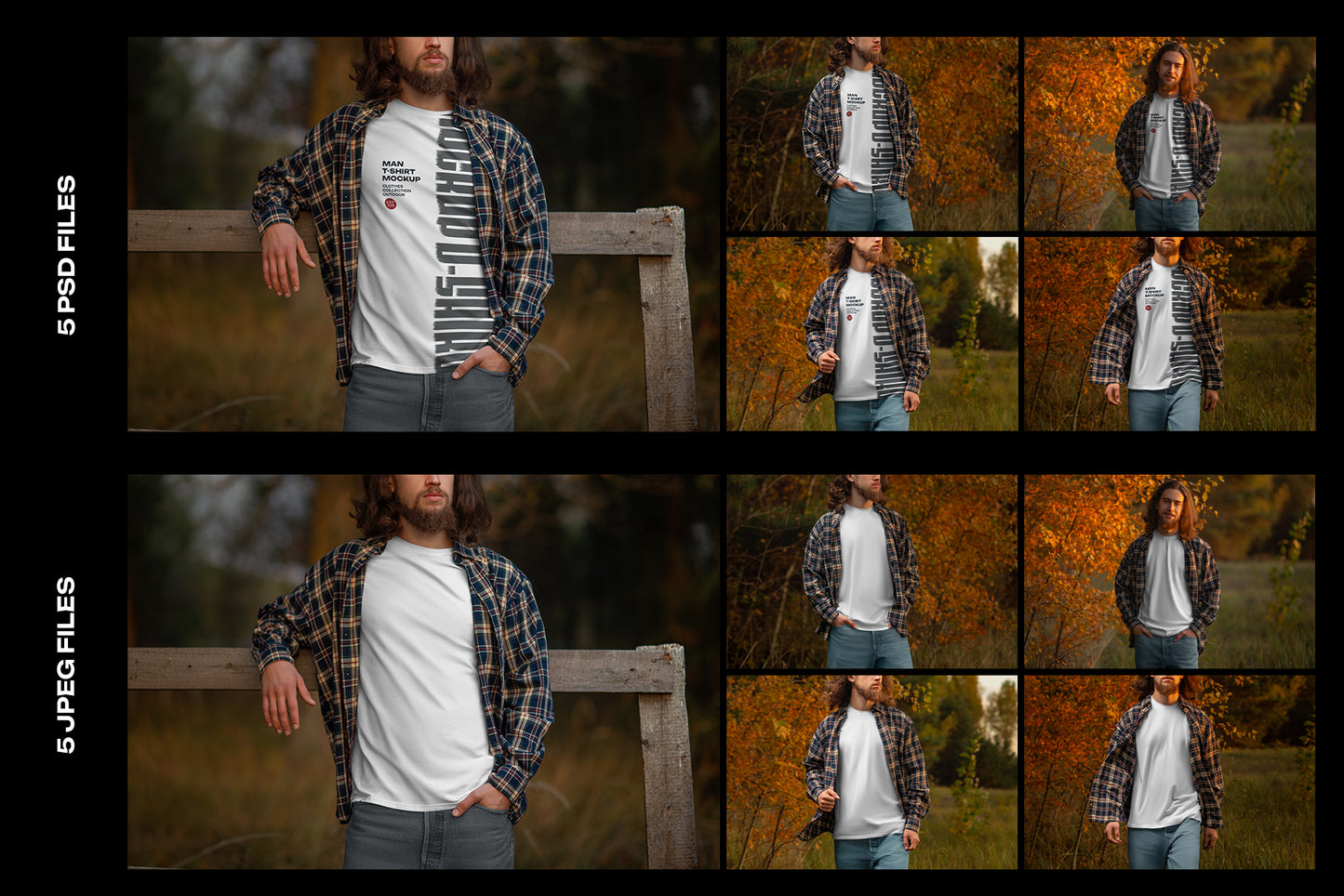 5 Mockups of Men's T-Shirt at the Sunset Outdoor