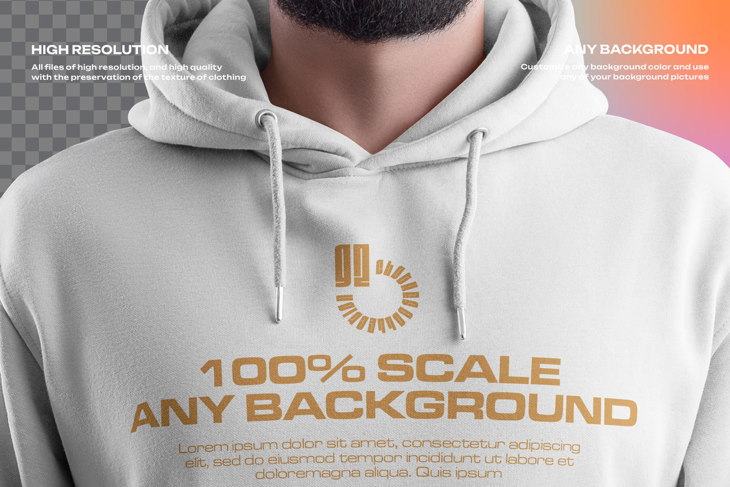 4 Mockups Oversize Hoodie. Front, Back and Side View