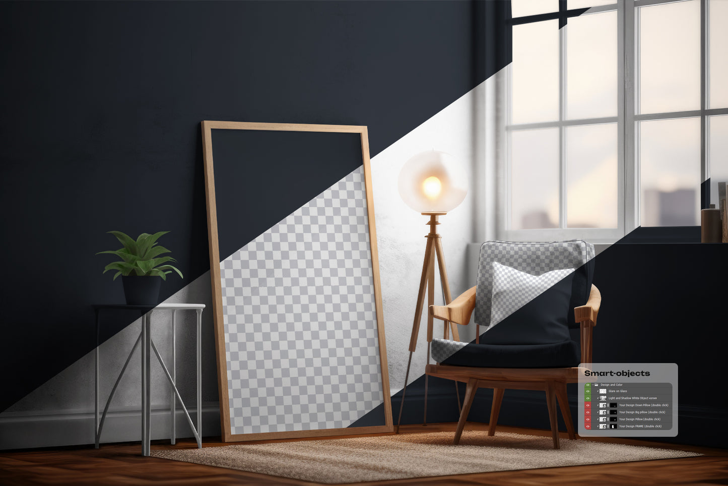 3 Mockups of Frames in the Interior. AI Generated