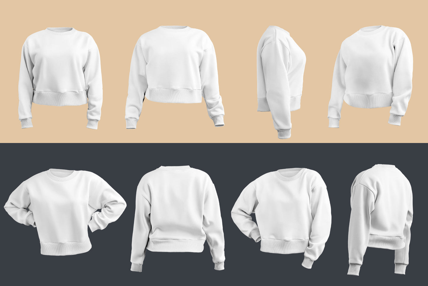 8 Mockups Crop Top Woman Sweatshirt in 3D Style