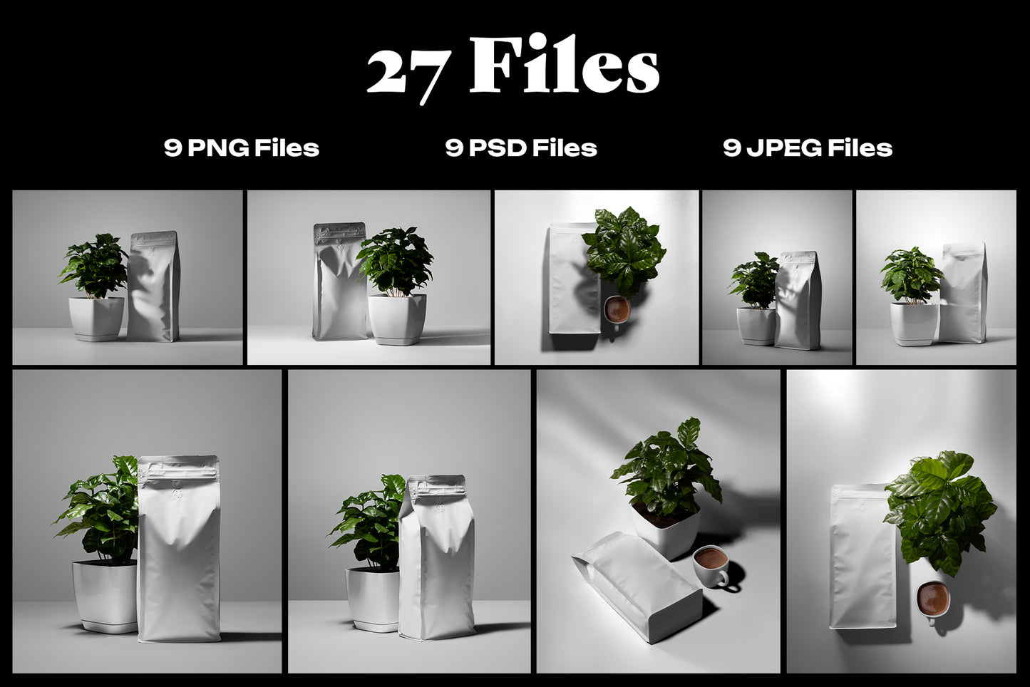 9 Coffee Packaging Mockups with Arabica Tree