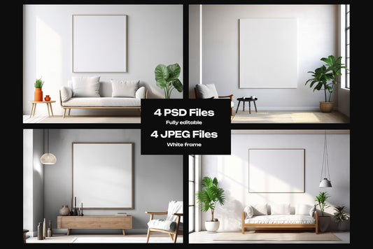 4 Mockups of Frames in the Interior. AI Generated