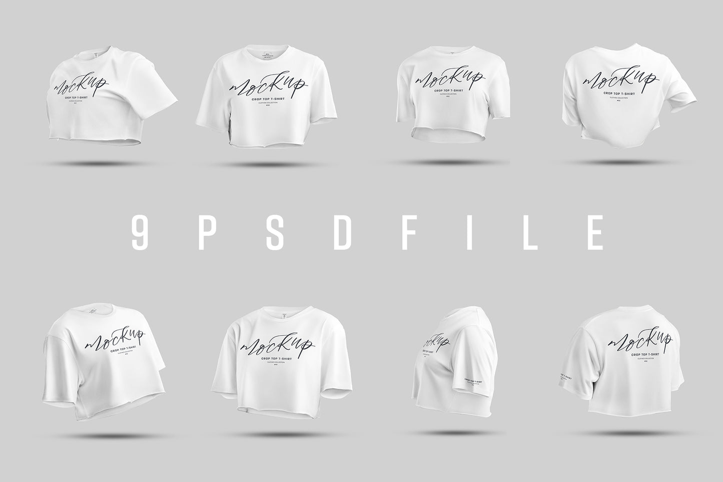 8 Mockups Crop Top T-shirt in 3D style