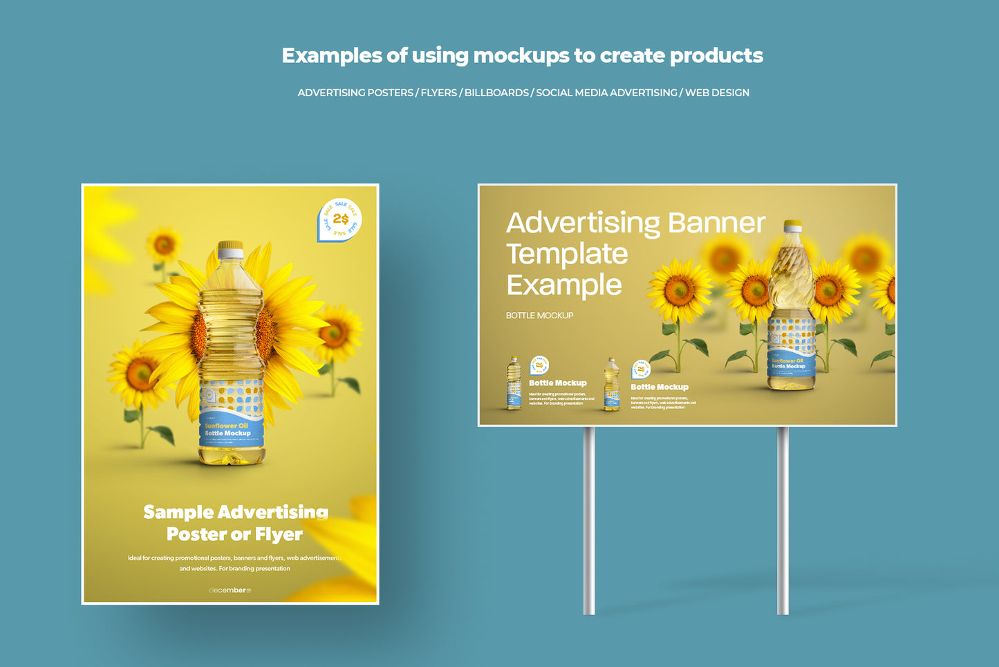 5 Mockups Plastic Sunflower Oil Bottles