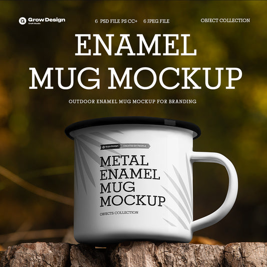 Rustic Outdoor Enamel Mug Mockup Set - 6 High-Res PSD Scenes for Coffee Cup Branding