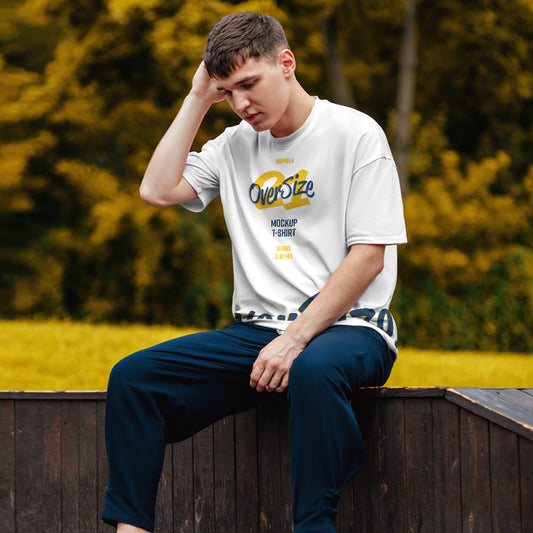 6 Oversized T-shirt Mockup on a Guy Outside