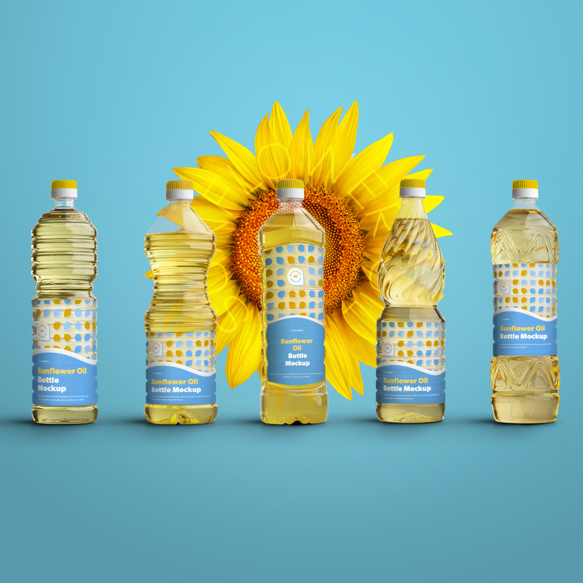 5 Mockups Plastic Sunflower Oil Bottles