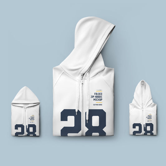 3 Folded Zip Hoodie Mockup