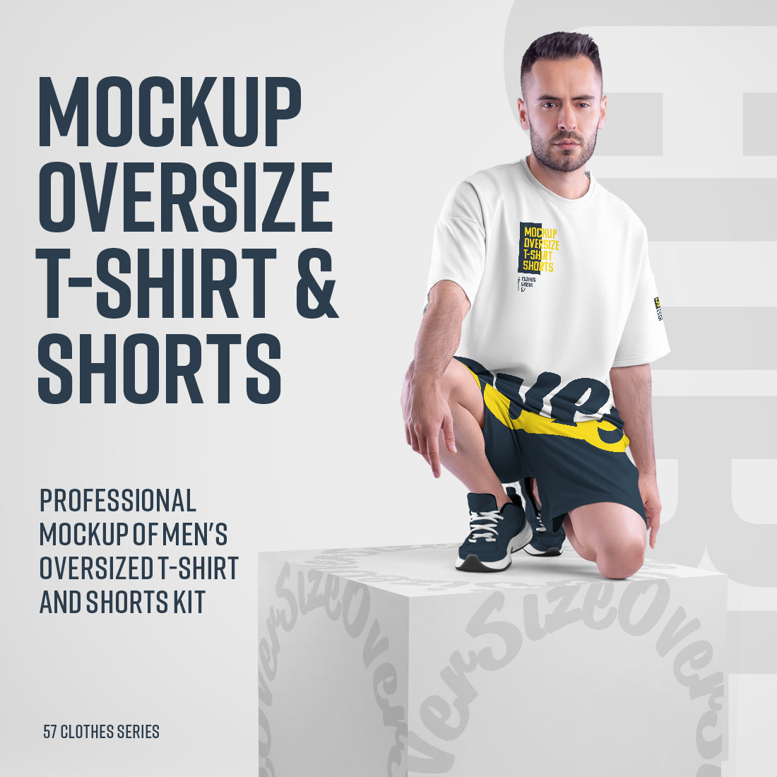 10 Mockups Oversize T-shirt and Shorts Kit on the Cube