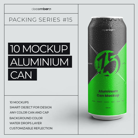 10 Mockups Aluminium Can 500 ml