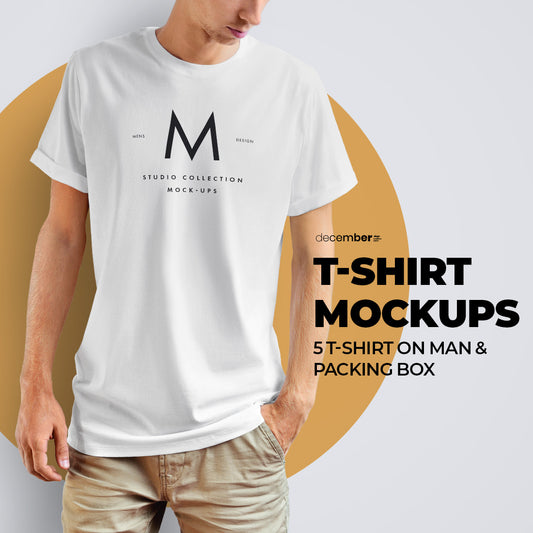 5 Mockups Long T-Shirts + 2 Mockups Packing Boxes
