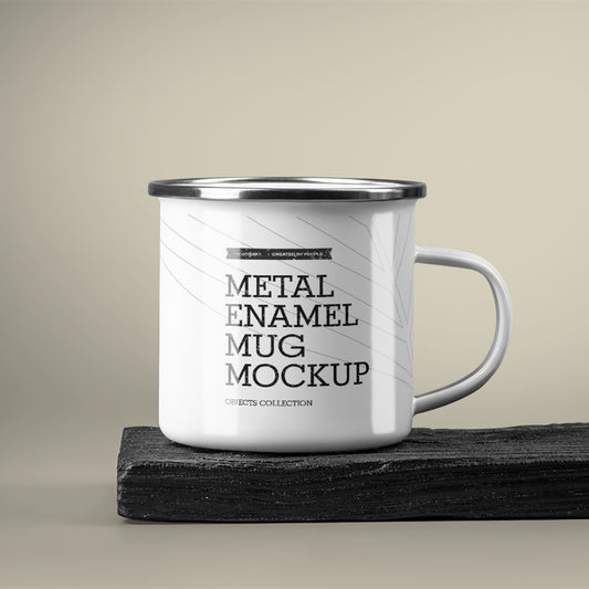 Free Enamel Metal Mug on Burnt Wood Bar