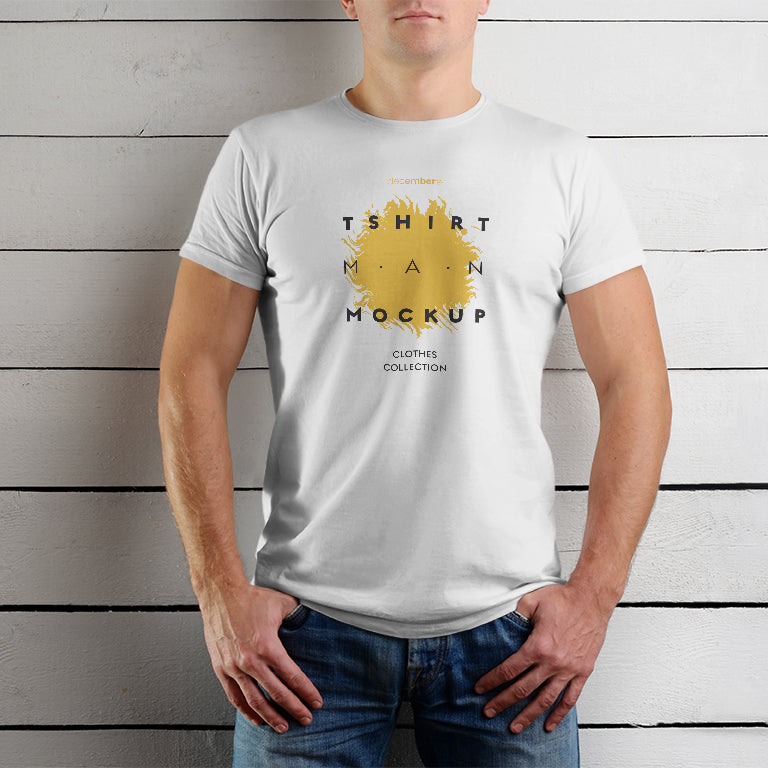 Free Mockups T-Shirt on Wooden Background