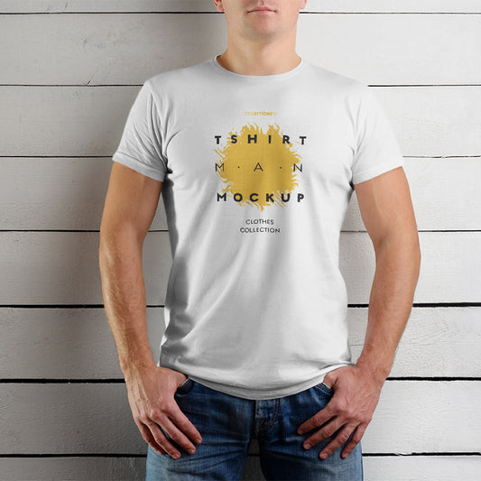 Free Mockups T-Shirt on Wooden Background